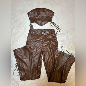Fashion Nova Brown Leather Tie Up Set